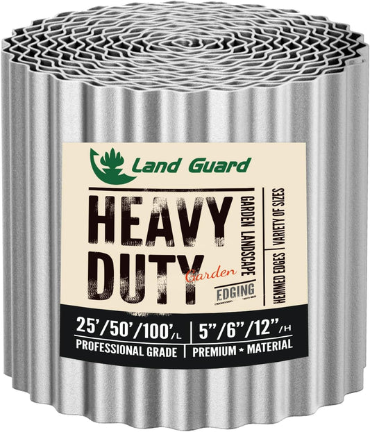 Land Guard Corrugated Garden Edging Border, 12" x 100' Landscape Paver Edging, Tall Landscape Edging, Fence for Garden, Flower Bed, Lawn and Landscape Edging (Silver)