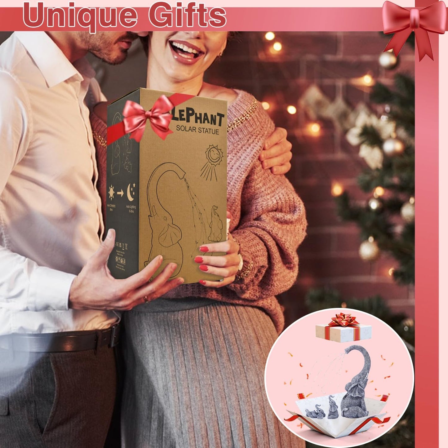 Goodeco Garden Elephant Statue Outdoor - Solar Watering Lights, Perfect for Yard, Patio, and Pathway Decor - Ideal Gardening Gifts