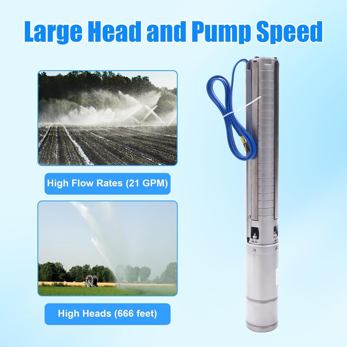 4 Inch Solar Water Pumps 1500W Stainless Steel Deep Well Submersible Pump with MPPT Controller, Solar Well Pump Kit Deep Well Water Pumps for Irrigation, Home, Industrial