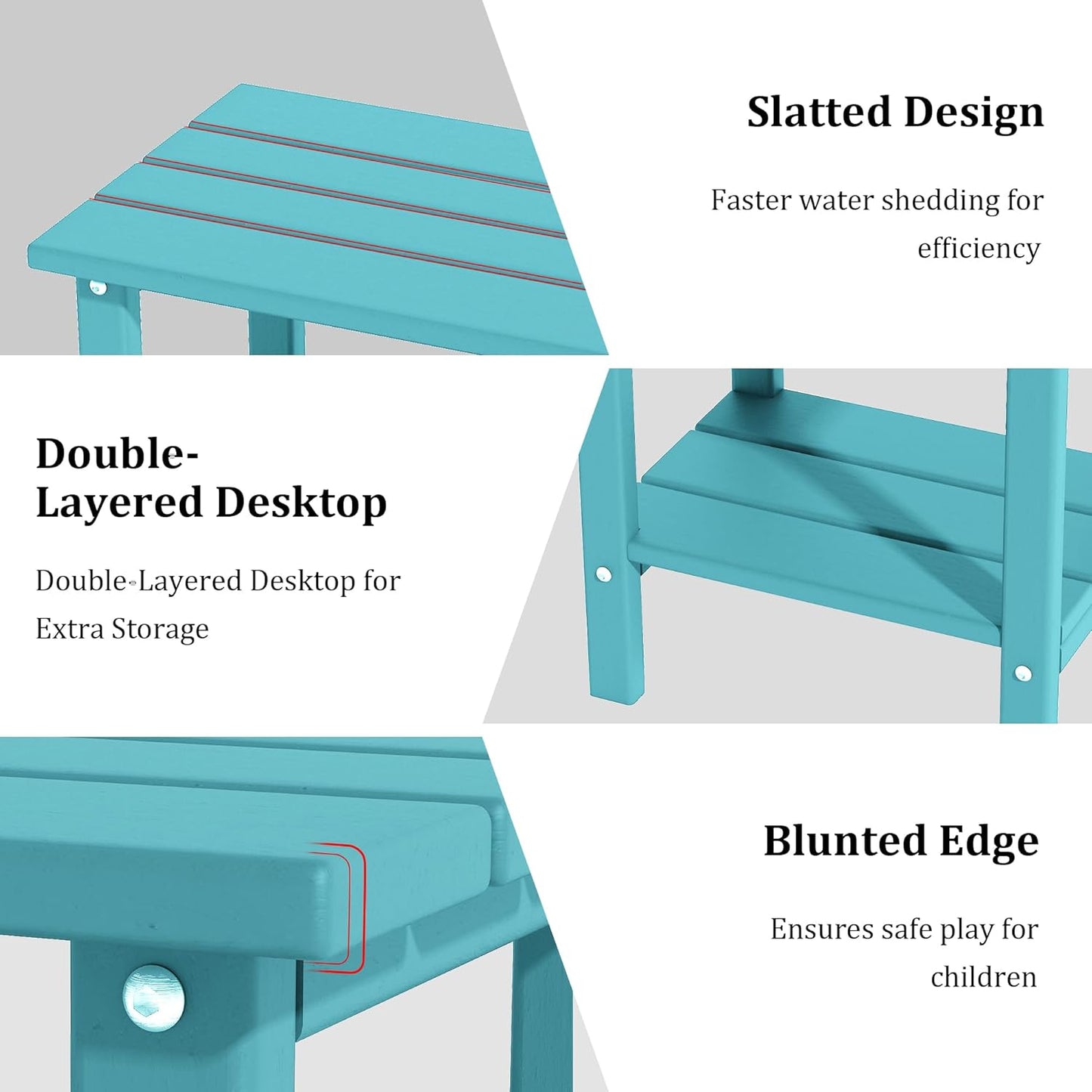 Outdoor Side Table, Weather Resistant HDPE Outdoor Table, 2-Tier Small Patio Tables for Outside or Indoor (Aruba Blue)
