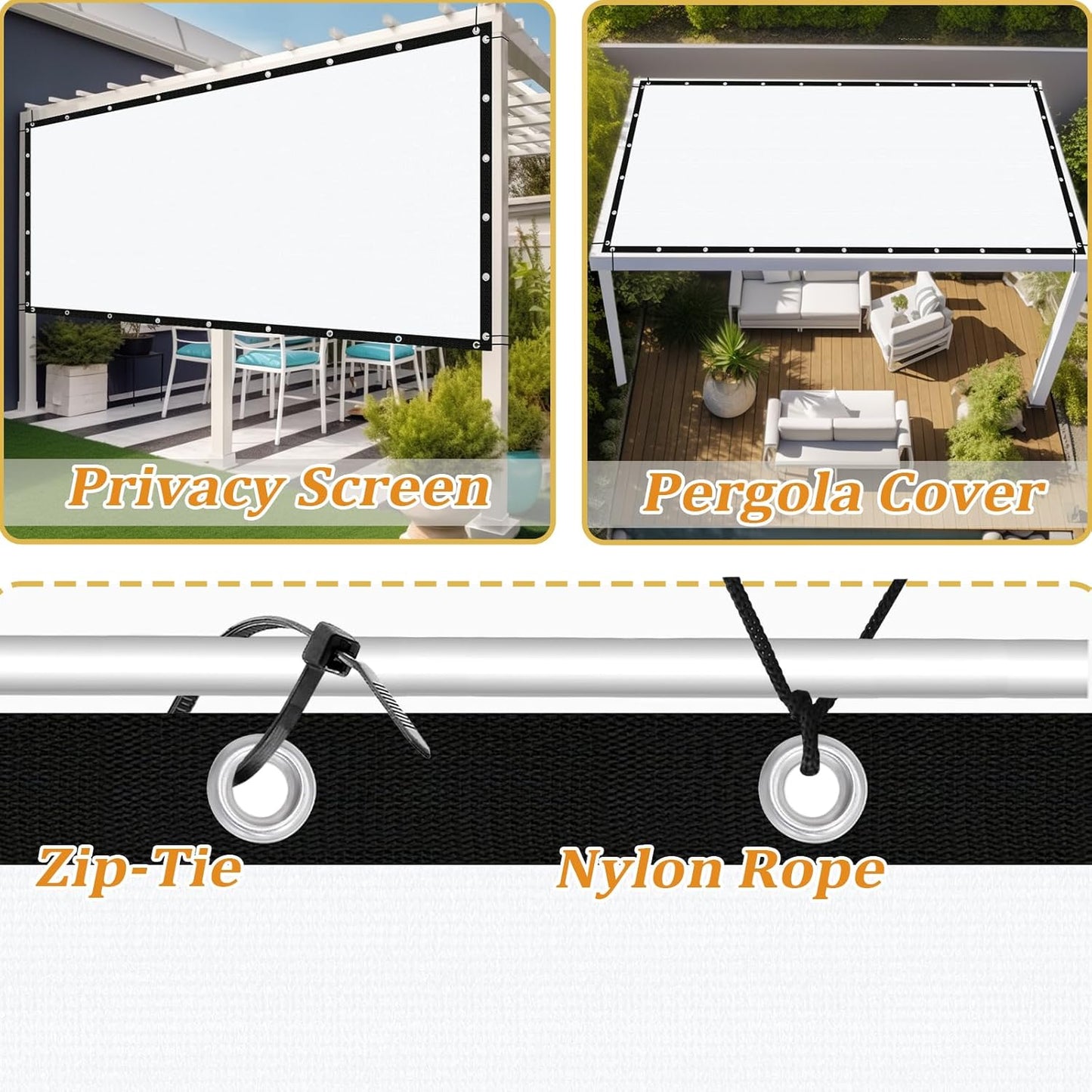 Shade&Beyond Customized Size 90% Sun Shade Cloth with Grommets, 12' X 14' Pergola Shade Cover Canopy, Mesh Tarp Sun Screens for Patio, Outdoor, Garden, Backyard GN01, White