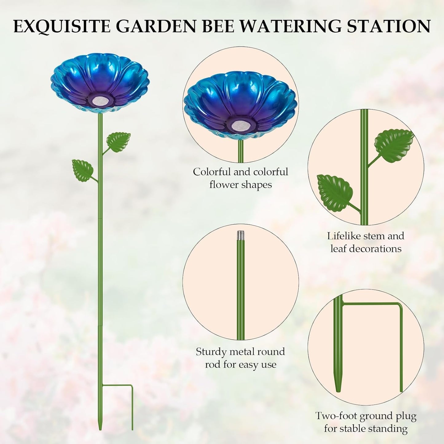 Bee Watering Station for Garden, 4 Pack Bee Drinking Station with Heart-Shaped Flower, Metal Butterfly Feeder Bee Baths for Outdoor Garden Yard Decor (Red,Green,Blue,Yellow)