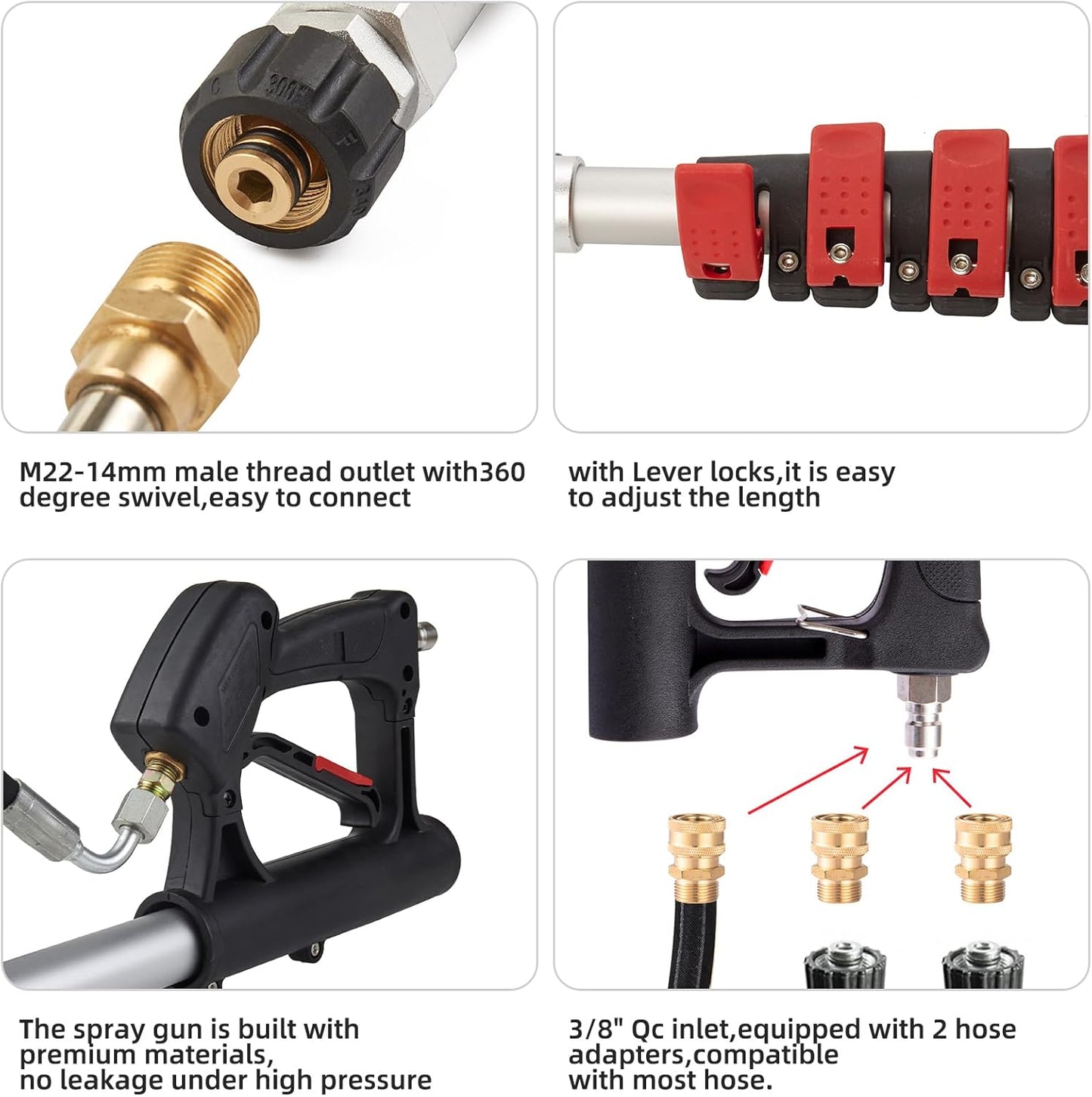 Tecoloy 24 FT Telescoping Pressure Washer Wand with Power Washer Extension Wand, Support Belt, Gutter Cleaner Attachment, 5 Spray Nozzle Tips and 2 Hose Inlet Adapters