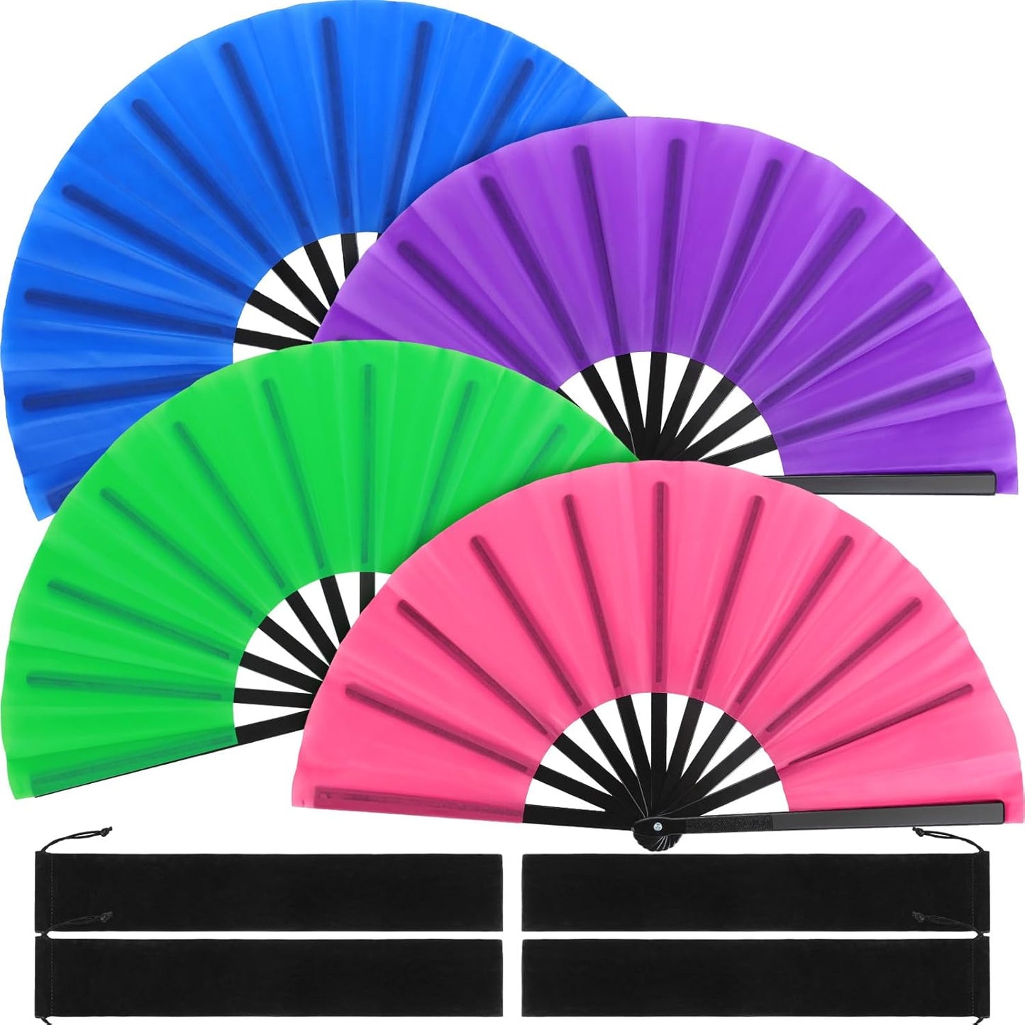Blulu 4 Pcs 11 Inch Large Folding Hand Fans for Line Dancing Clapping Popping Rave Fans for Kids Women Men for Dancing Boots on The Ground Festival Party Decoration(Classic Style, Classic Color)