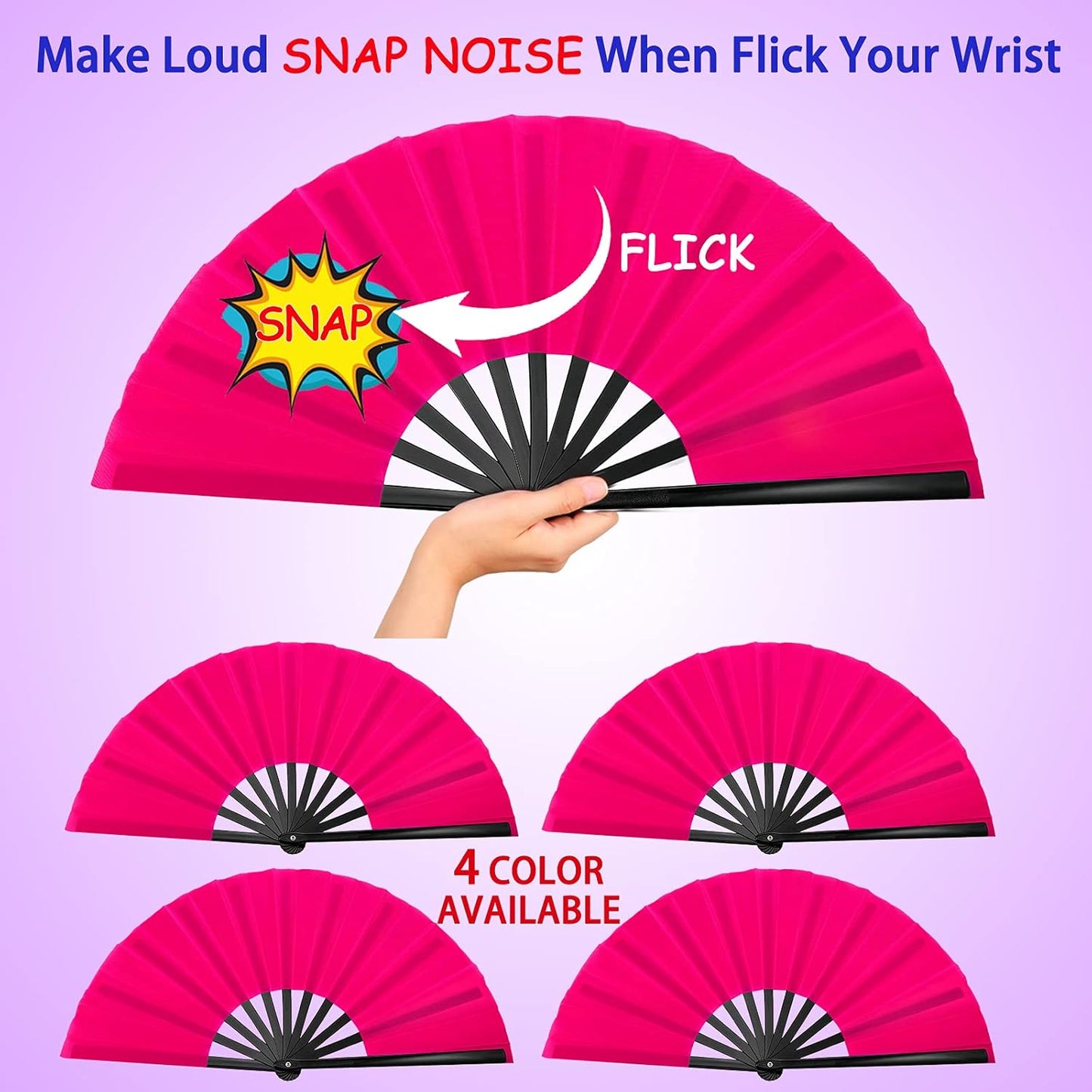 Blulu 4 Pcs 13 Inch Large Folding Hand Fans for Line Dancing Big Clapping Popping Raves Fans Bulk for Dancing Boots on The Ground Festival Party Decoration(Classic Style, Rose Red, Black)