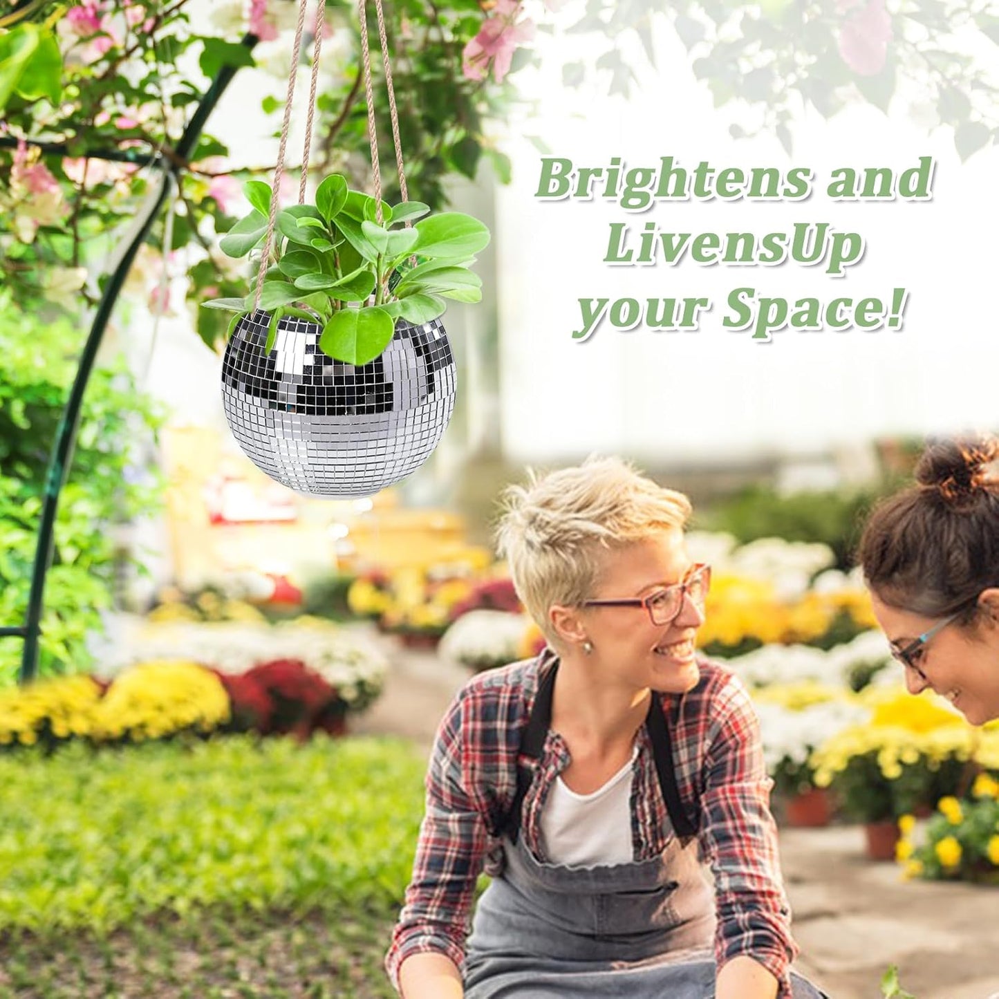 Hanging Planter Mosaic Garden Pot Small Flower Pot for Indoor Plant Disco Ball Hanging Planter with Drainage Sliver Check