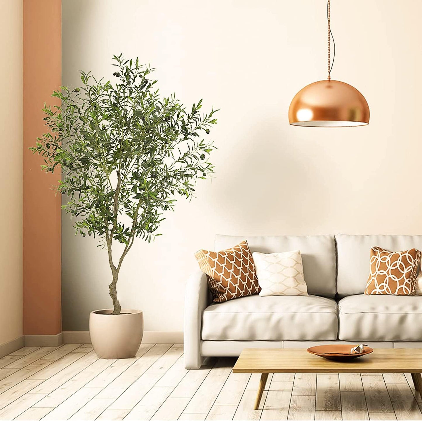 Artificial Tree Faux Olive Tree 7ft (82in,UV Protection 2289 Leaves) Tall Fake Olive Plant in Pot Fake Silk Tree Faux Plants Indoor