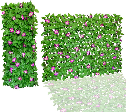 Expandable Fence Privacy Screen for Balcony Patio Outdoor,Decorative Faux Ivy Fencing Panel,Artificial Hedges (Single Sided Leaves)… (2, Purple Orchids)