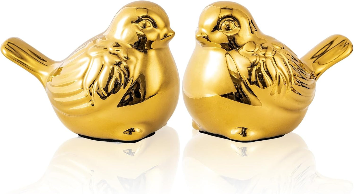 Set of 2 Small Birds Statues Gold Home Decor Modern Boho Style Figurine Decorative Ornaments for Living Room, Bedroom, Office Desktop, Cabinets, Shelf