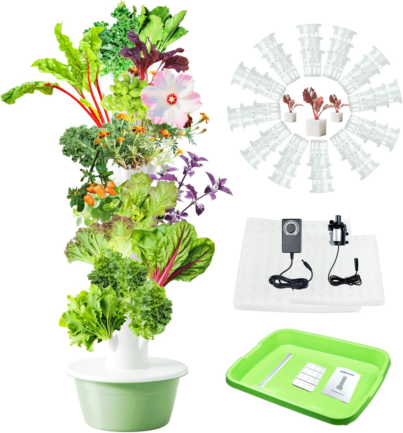 Tall Hydroponics Growing System Tower, 9 Layers 36 Plant Spots Hydroponics Growing System Kit Tower, Vertical Hydroponic Tower for Indoor & Outdoor, Space-Saving