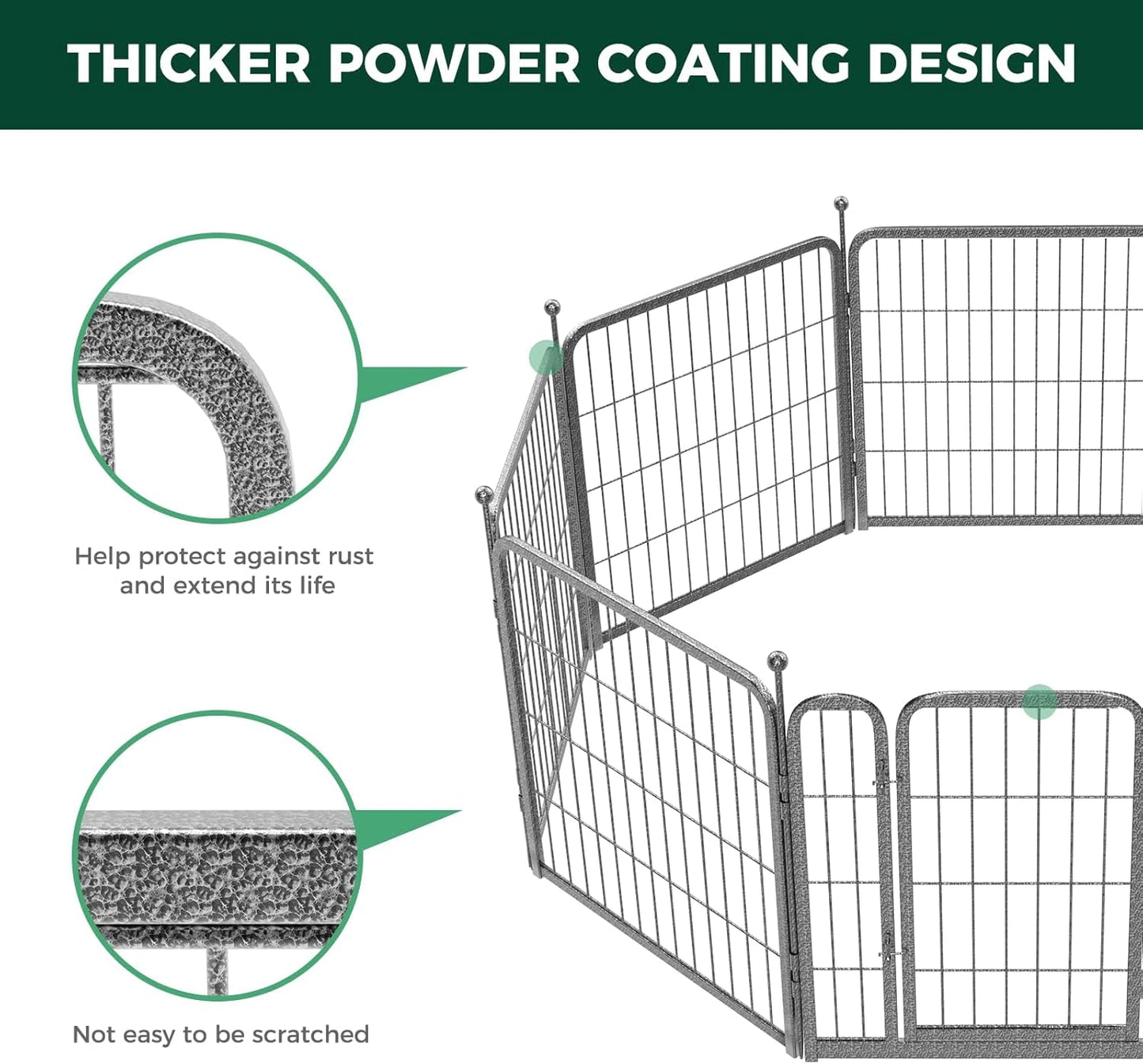 FXW Garden Fence Outdoor for The Yard – 24in(H) x 60.9ft(L) Heavy Duty Metal Animal Barrier for Dog and Rabbit, Decorative Dog Fence, 32 Panels, Silver