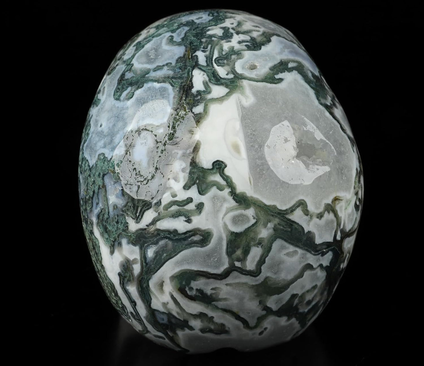 Skullis 5.0” Green Moss Agate Crystal Skull, Hand Carved Gemstone Fine Art Sculpture, Reiki Healing Stone Statue.2054