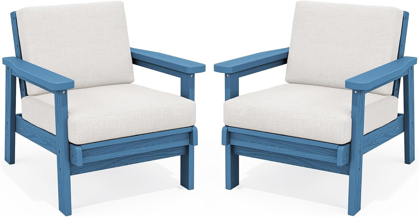 SERWALL HDPE Outdoor Couch Set of 2, Blue Frame and Khaki Cushion