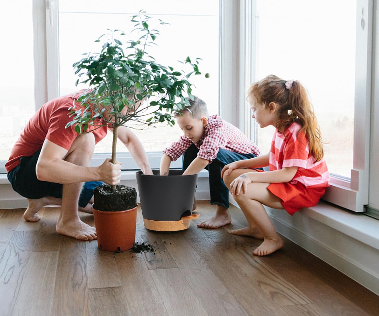 Plant Pots Self Watering Planters with Drainage Hole and Reservoir Large Flower Planting Pots for Indoor Outdoor Plants Plastic Succulent Pot Gift Idea 2 * 12Inch