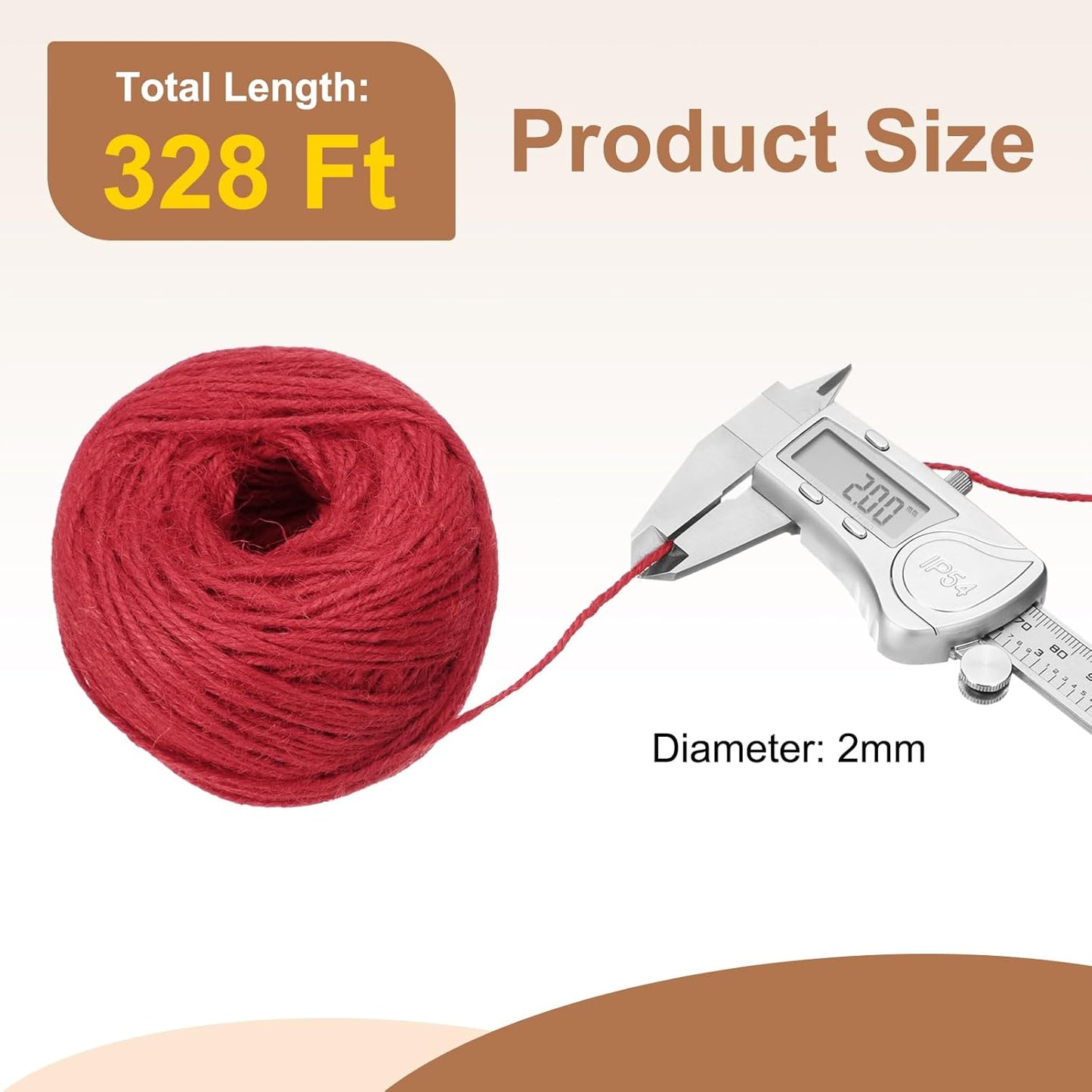 uxcell 328 Feet Natural Jute Twine String,2mm Thin Garden Twine Rope Colored Plant String Cord for DIY Art Crafts Gift Wrapping Decoration Packing Gardening Plant Hanger,Red