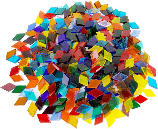 Lanyani Diamond Transparent Glass Mosaic Tiles, Rainbow Cathedral Stained Glass Sheets Pieces for Crafts, Assorted Colors, 17oz
