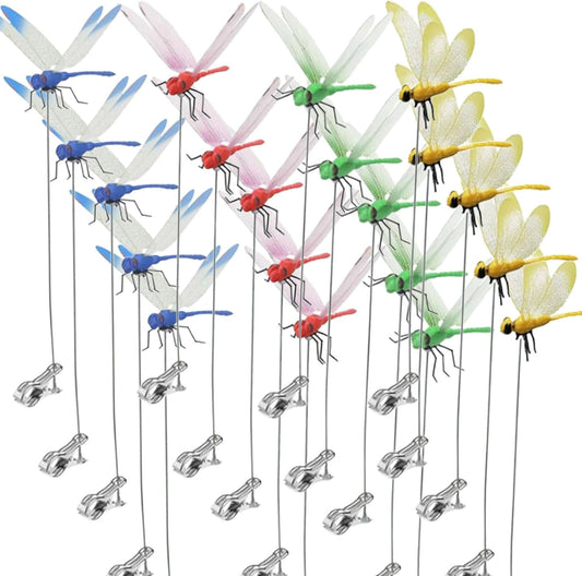 20 Pcs Dragon Fly Clips for Bugs Repellent, 3D Artificial Dragonfly Hat Clip, Dragonfly Garden Decor (20, 4 Colors)