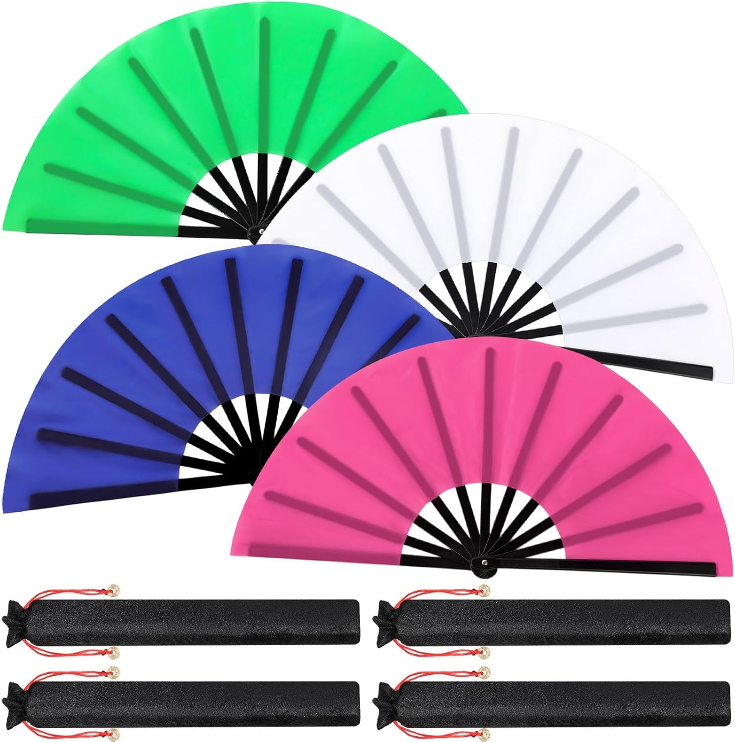Maitys 4 Packs Large Clap Fans for Line Dancing Large Chinese Folding Hand Fans for Men and Women, Festival, Tai Ji, Kungfu, Martial Art, Gifts (White,Blue,Green and Rose Red)