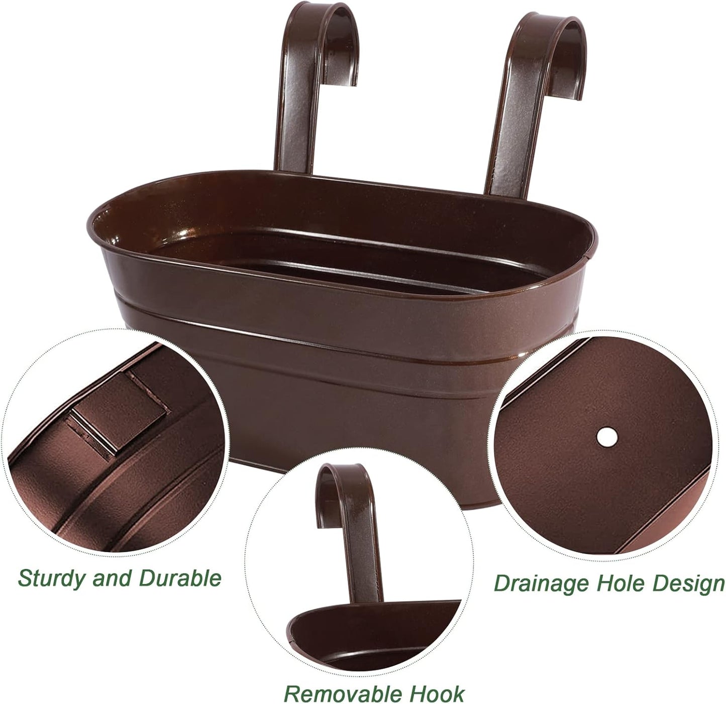 Metal Iron Flower Pots for Railing Fence Hanging Bucket Pots(5 Pcs) and Hanging Flower Pots Metal Iron Bucket Planter(10 Pcs) (Bronze)