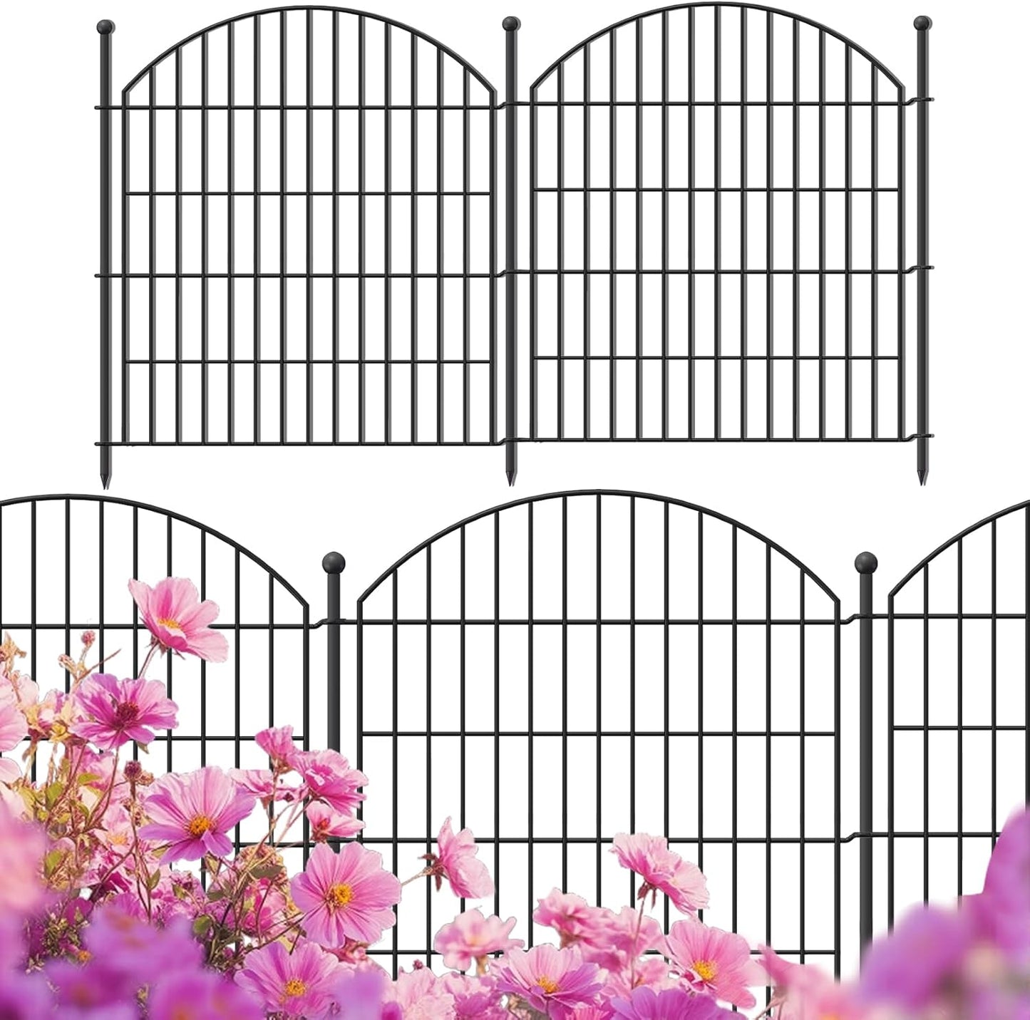 Decorative Garden Fence 32in (H) x24ft (L), 10 Pack No Dig Fence Animal Barrier for Dog, Arched Flower Bed Edging, Wire Border Panel Fencing for Yard Patio Outdoor Decor