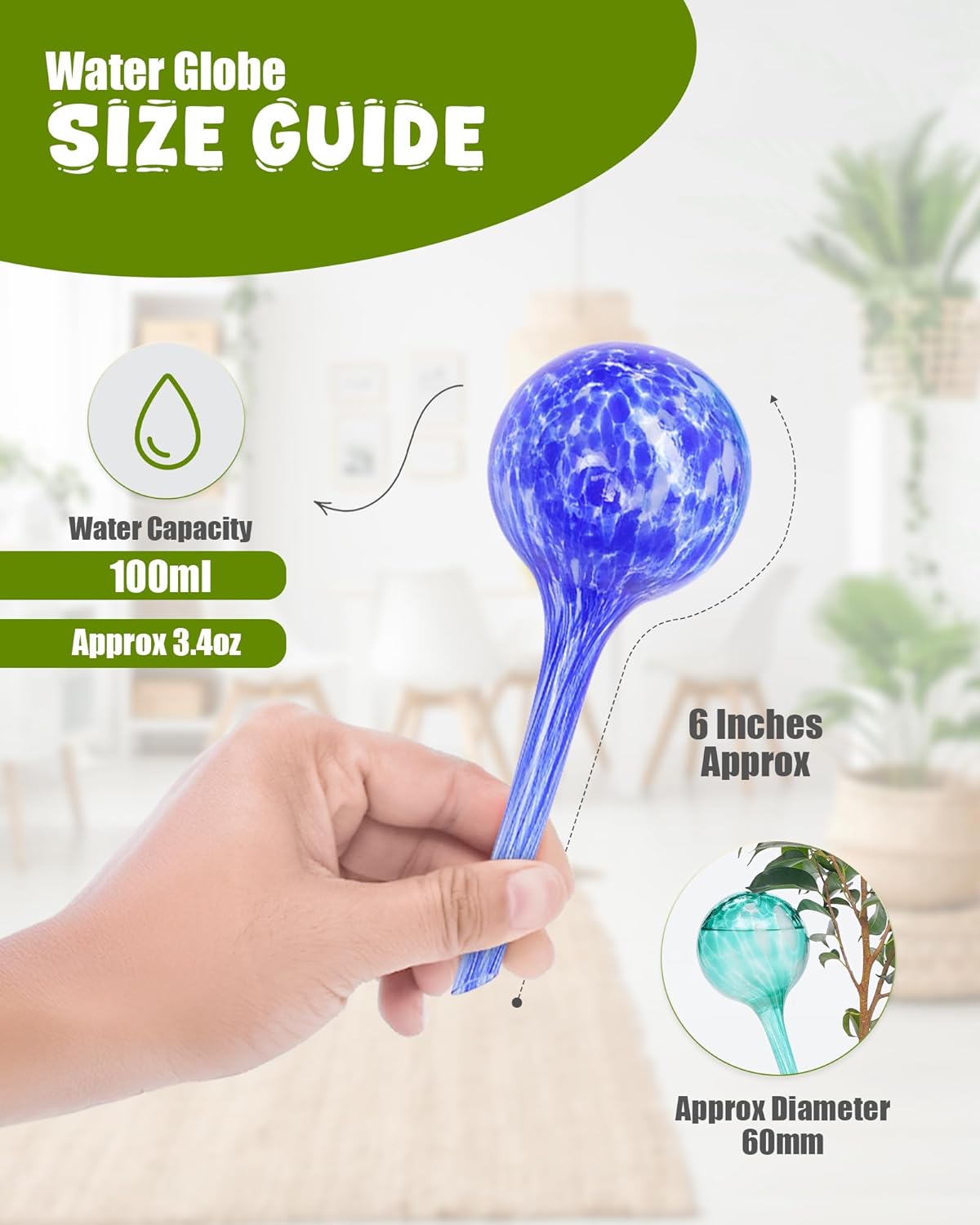 Iridescent Self Watering Globes, Glass Rainbow Plant Watering Globes, Self Watering Planter Insert, Automatic Plant Waterer Indoor (Small-4 Pcs Multi-Color, Small)