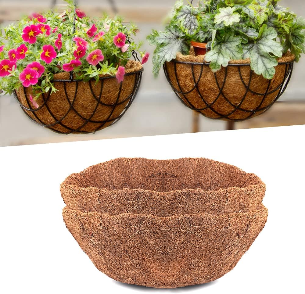 EROCK 2Pcs Coco Liners for Planters Hanging Basket, Round 8/10/12/14/16 inch Thick Coconut Coir Coco Fiber Liners for Planters Garden Patio Porch Window Plants Flowers Pot Indoor Outdoor (16 inch)