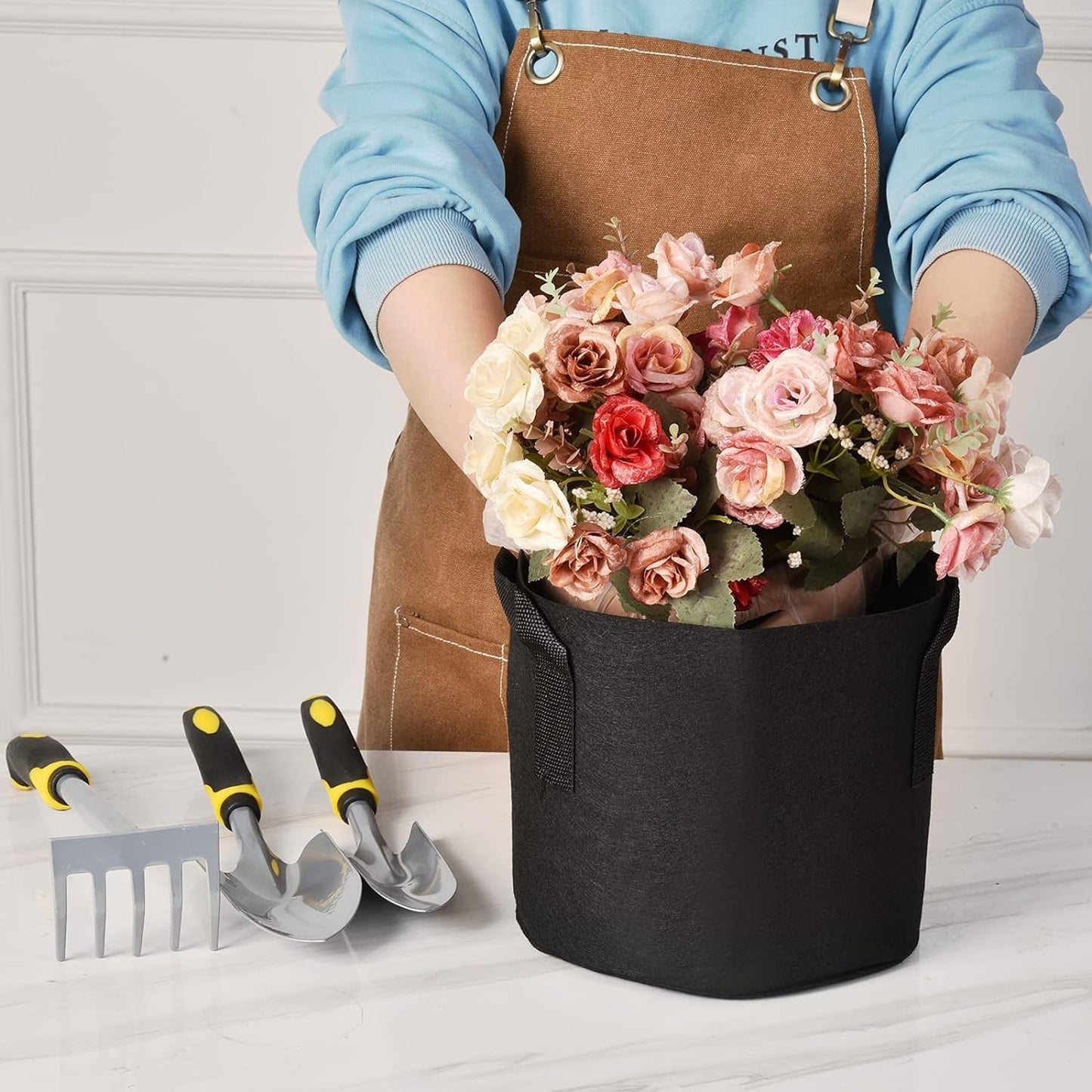 NYONG 12-Pack 25 Gallon Thickened Non-Woven Grow Bags, Aeration Fabric Pots with Handles（Black）