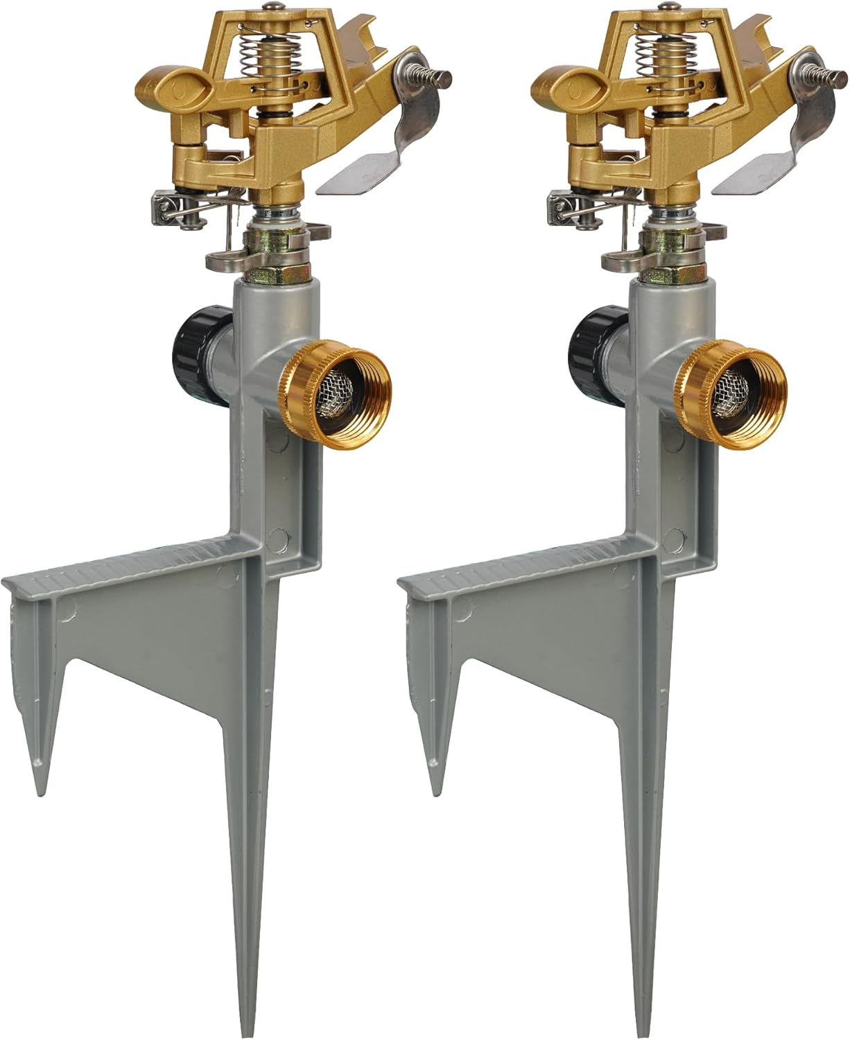 2 Pack Zinc Alloy Impact Sprinklers for Yard, Pulsating Water Sprinkler Head on Spike Base, Adjustable Water Sprinklers for Large Area Patio Lawn Garden Irrigation