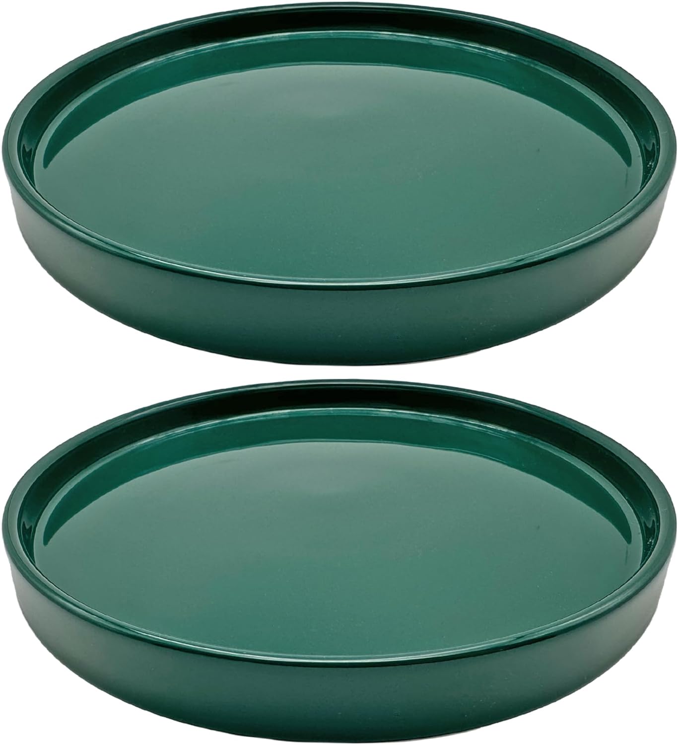 2 Pack Ceramic Plant Saucer Pot Tray 6 Inch, Planter Saucers 4 5 6 7 8 9 10 11 12 13 Inch for Indoors Outdoor, Durable Sturdy Flower Drainage drip Water Tray for Glazed Pots Base (6.4 Inch-Green)