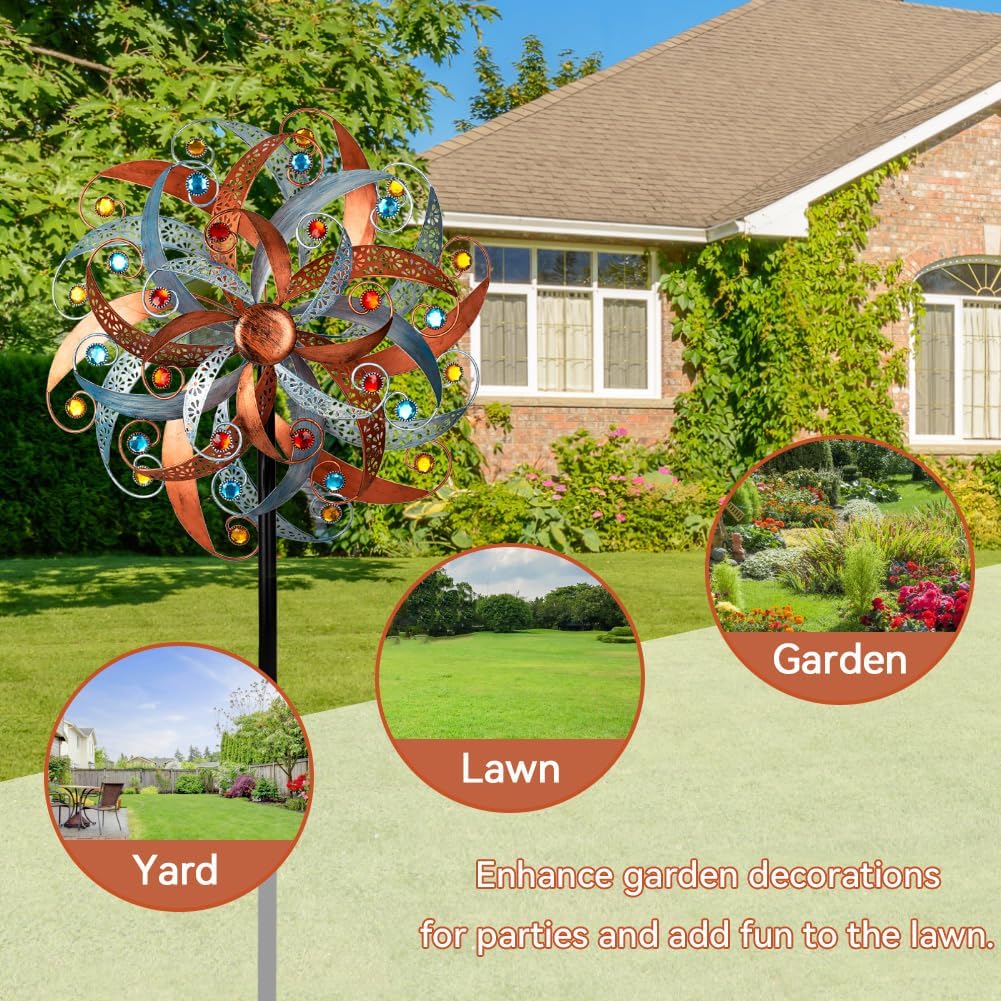 DREAMYSOUL Large Wind Spinner Outdoor, 20 Inches Dia Vintage Metal Windmills, Kinetic Wind Spinners & Sculpture for Yard and Garden