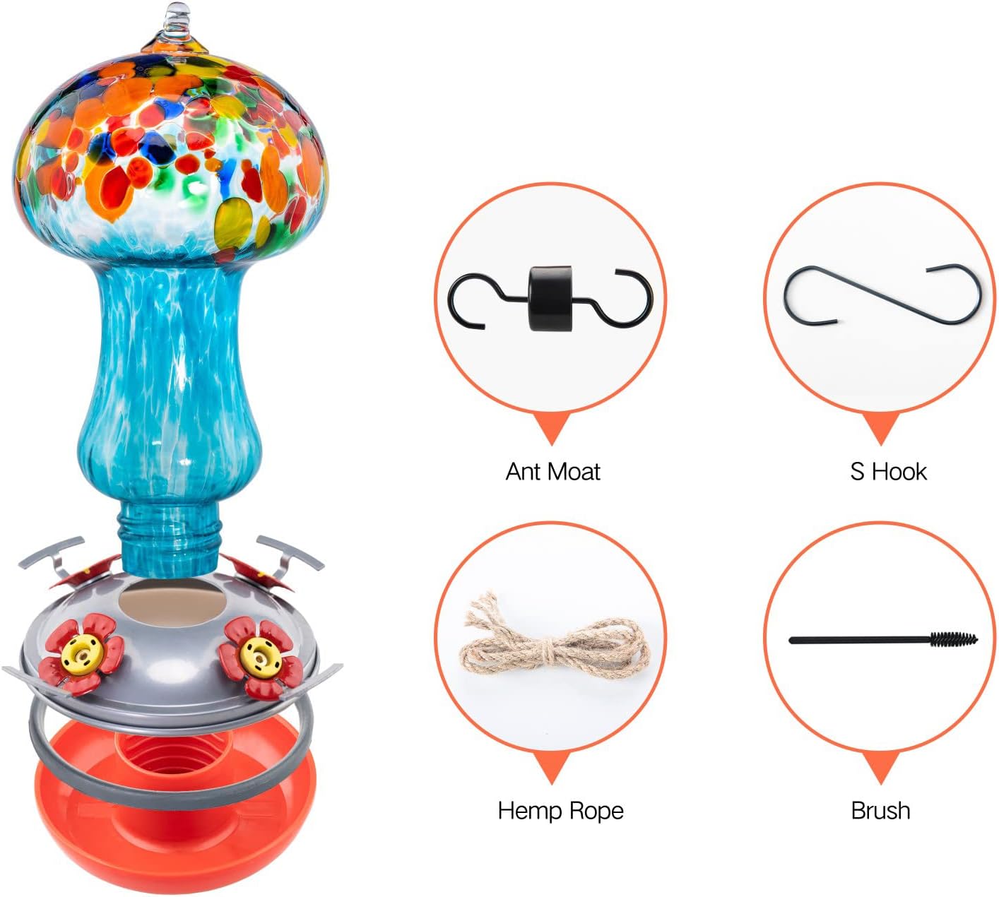 Muse Garden Gifts for Women Hummingbird Feeders for Outdoors Hanging Ant and Bee Proof, Blown Glass Hummingbird Feeder with Ant Moat, Christmas Gardening Gifts for Women Mom, 28OZ, Tropical Islands