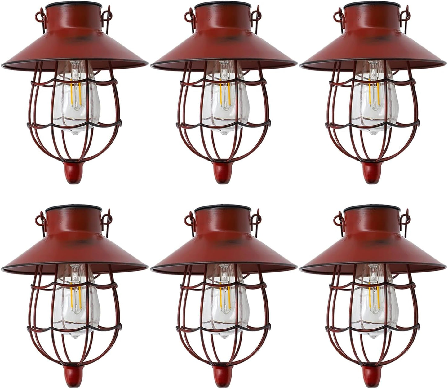 YAKii 6 Pack Solar Lantern Hanging Waterproof Outdoor Metal Solar Lamp with Warm White Light Decorate for Yard Garden Pathway Patio Porch (Red)