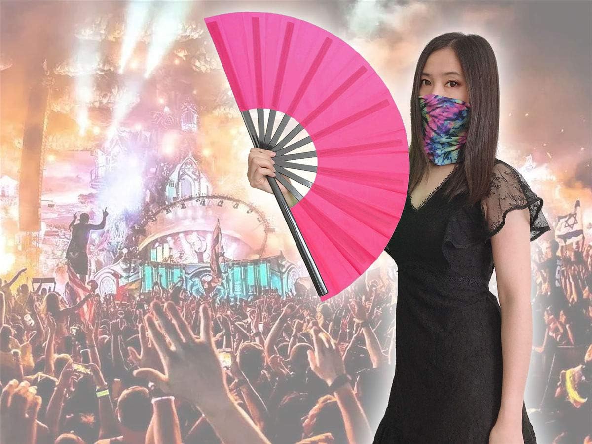 Zolee Large Rave Clack Fan for Line Dancing - Boots on The Ground Folding Hand Fan - Foldable Chinese Tai Chi Kung Fu Fan - for EDM, Music Festival, Hot Flashes, Event, Party, Dance (Pink)