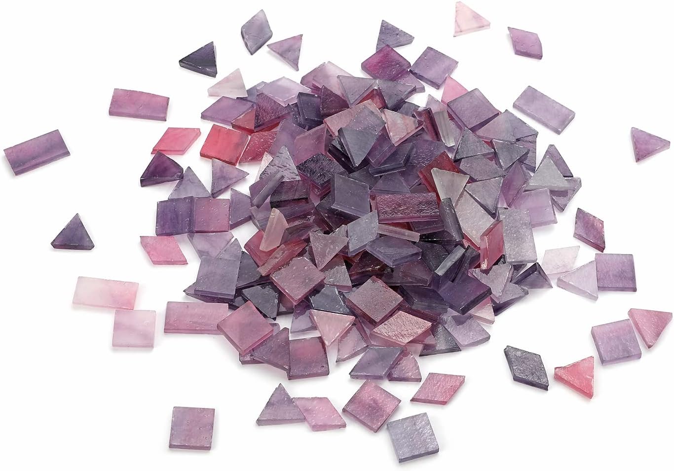 Lanyani 200 Mixed Color Glass Mosaic Tiles - 4 Shapes, Tiffany Stained Glass Pieces for Crafts, Purple