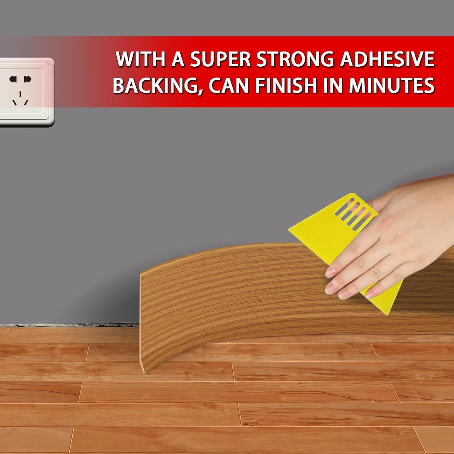 Vinyl Wall Base Baseboard Molding Trim 6" Flexible Self Adhesive Rubber Wall Base Moulding Trim Peel and Stick Design, 6 Inch x 40 Feet, Yellow Wood