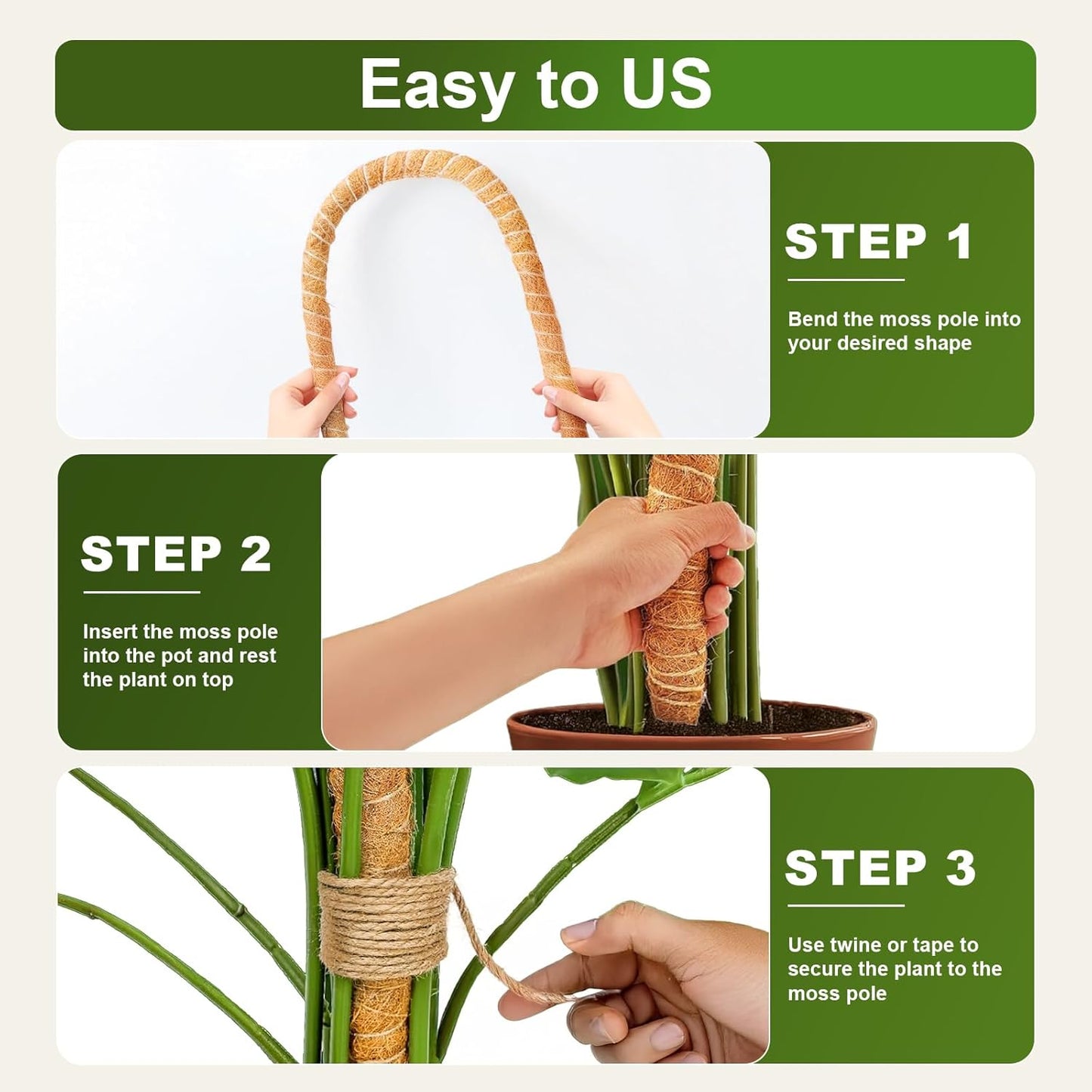 2 Pack 63'' Bendable Moss Pole Monstera Plant Support for Indoor Climbing Plants, Tall Plant Stick Support Stake for Potted Plants, Pothos, Philodendron