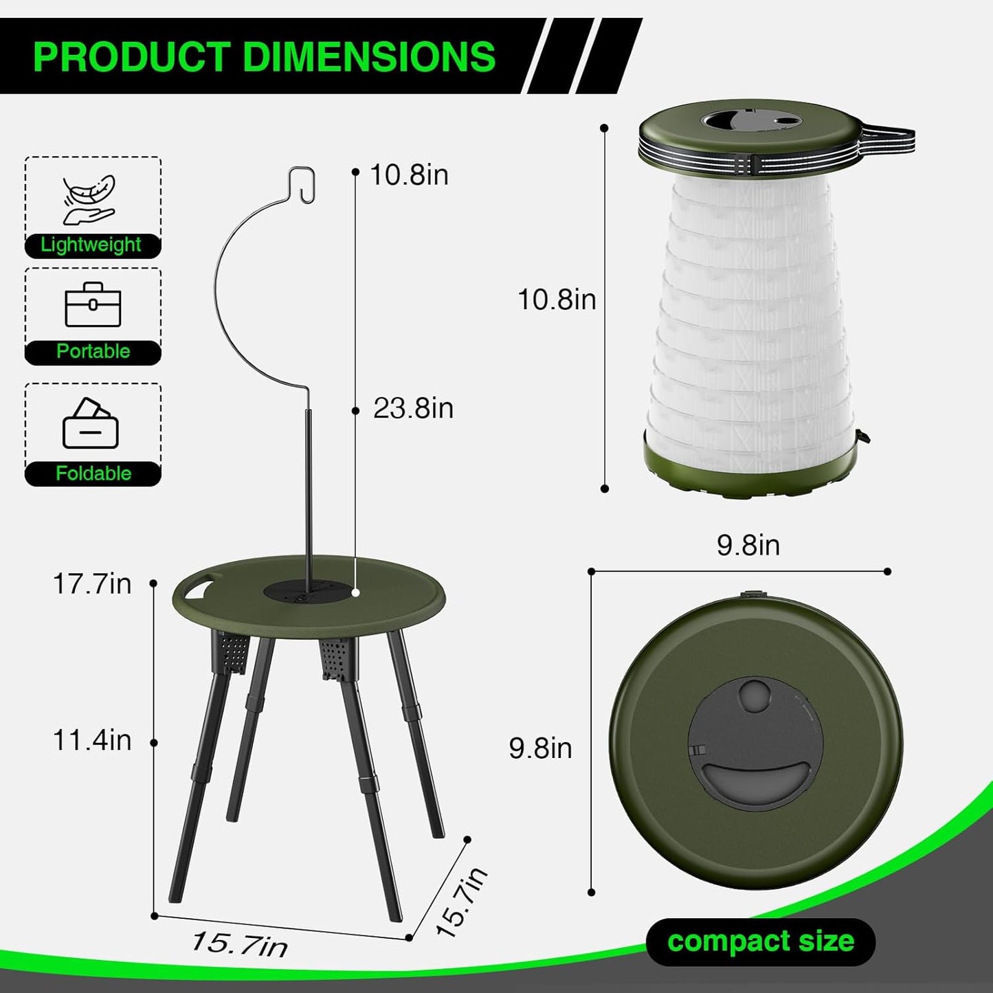 LED Camping Table Set with Stools, 300lbs Capacity Adjustable Height Folding Table & Chairs, All-in-One Compact Design for Outdoor, Camping, Picnic, Tailgating