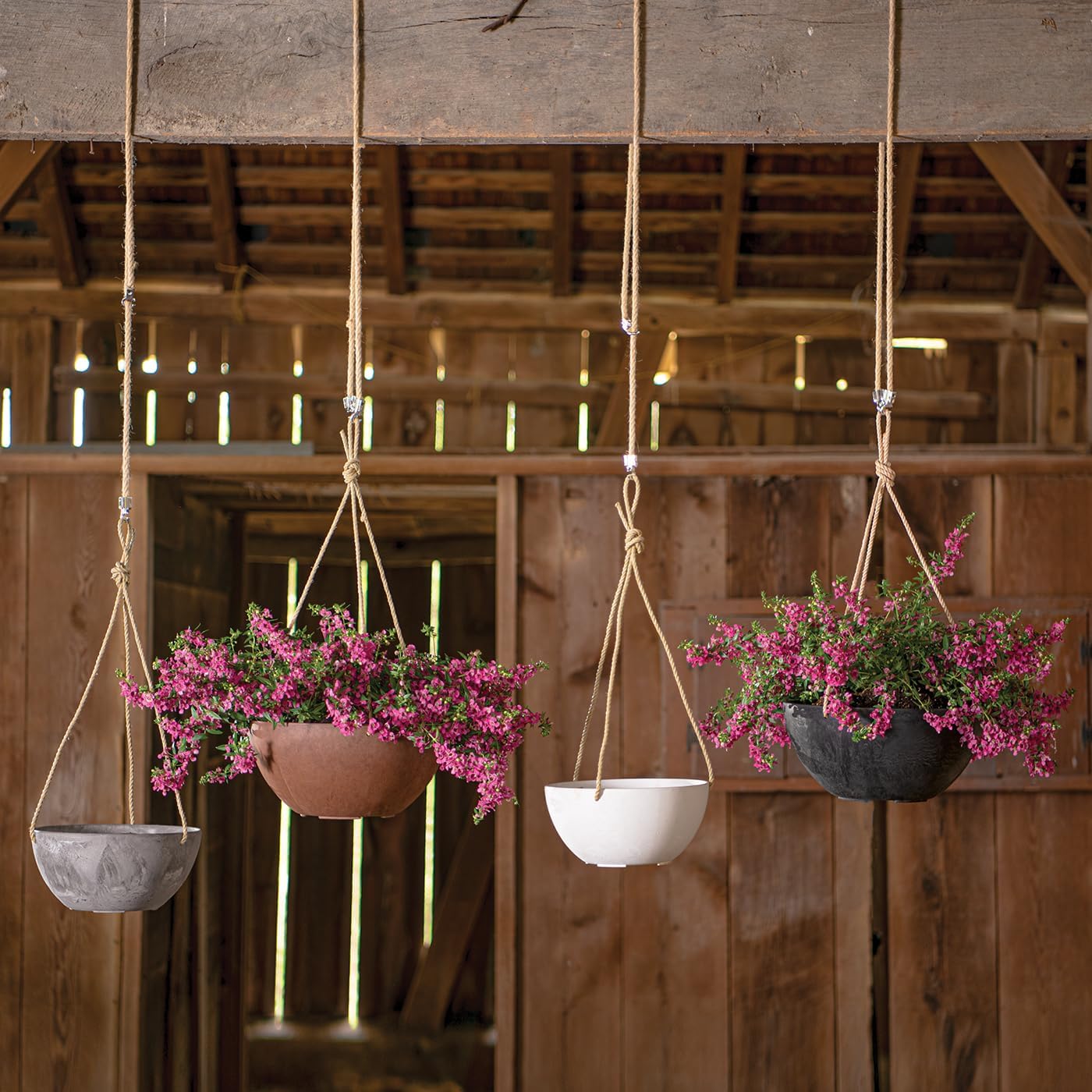 Root & Vessel Self Watering Hanging Planter for Indoor or Outdoor Plants, Unique Marbled Hanging Basket Made of Eco-Friendly Blend of Stone & Plastic, White, 12"