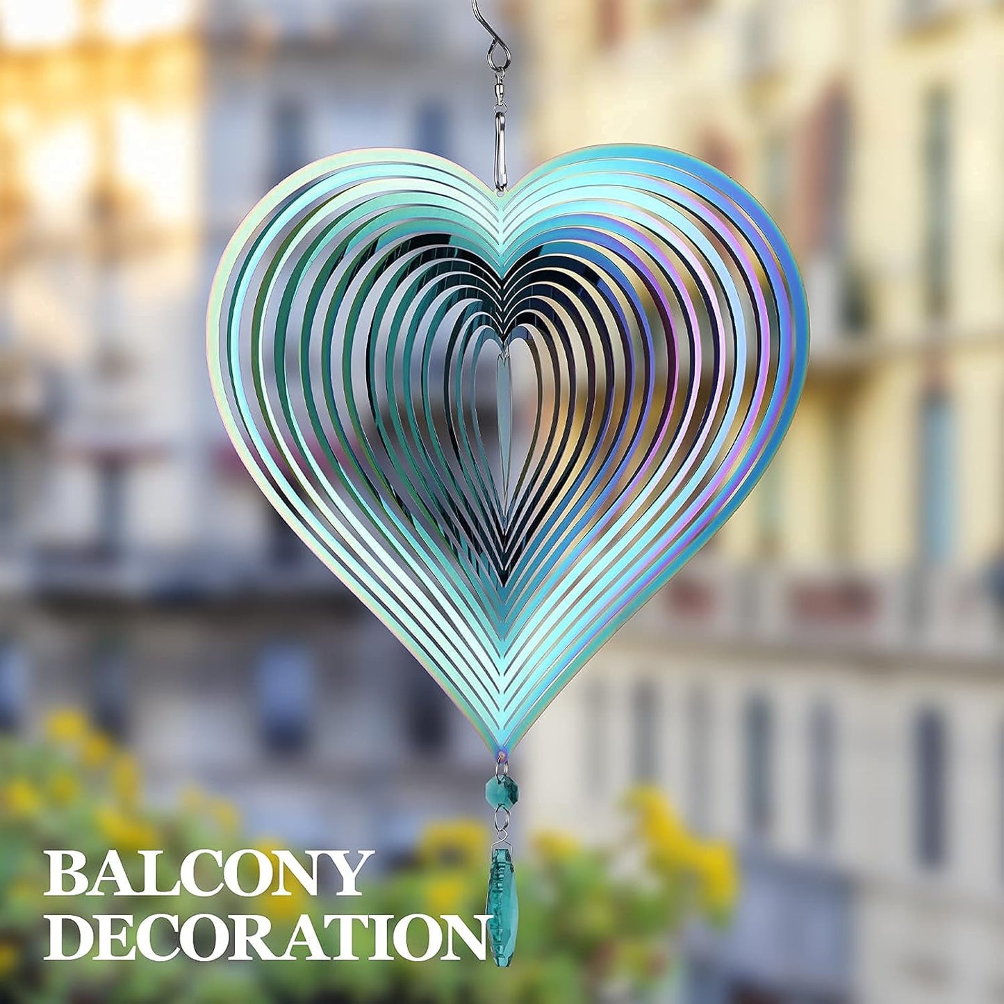 Wind Spinner, Hanging Wind Sculptures,Wind Spinners for Yard and Garden Decor,Yard Decorations Outdoor,Hanging Art Ornaments for Garden Yard Balcony Decor (Rainbow Heart)