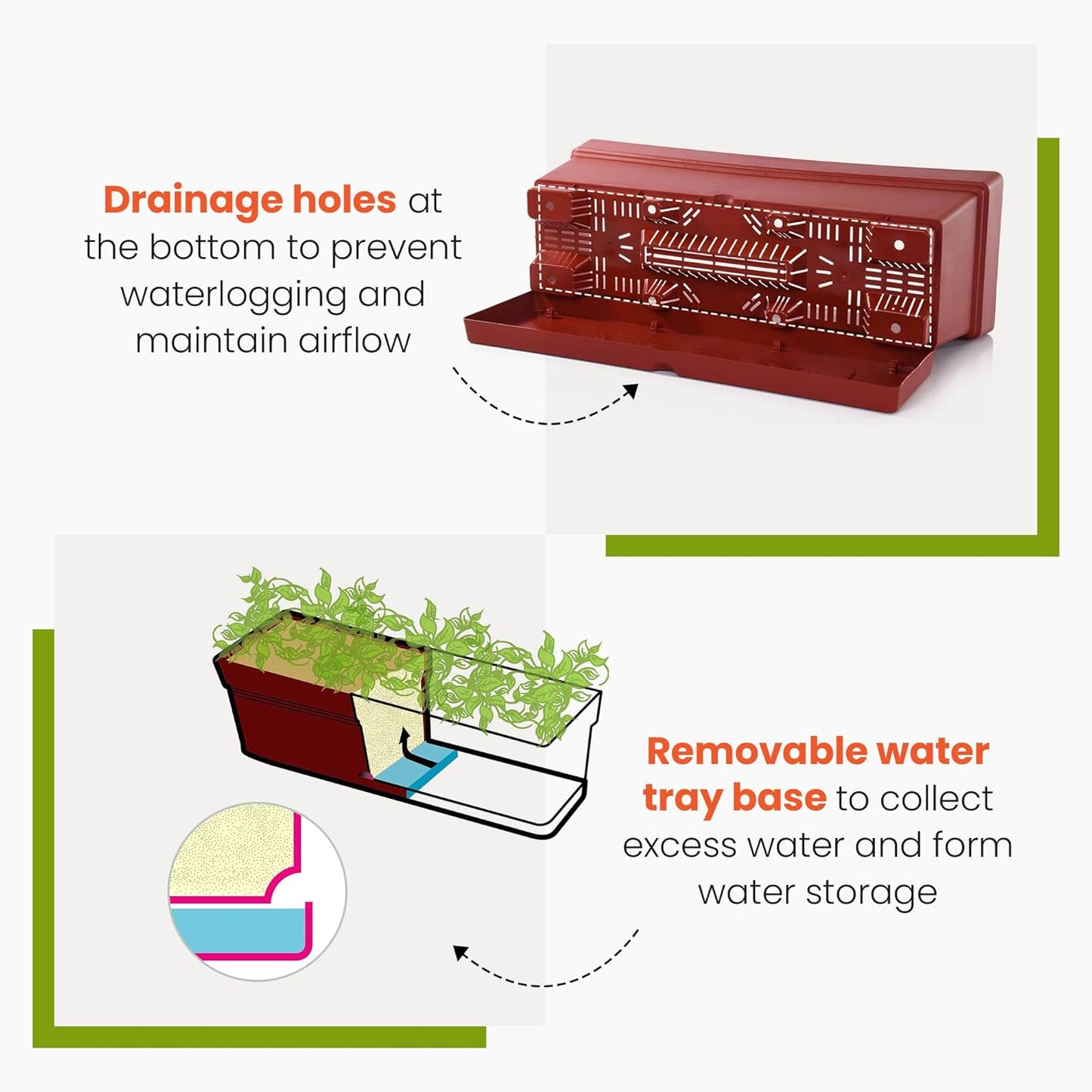 Mintra Window Box Planter, Window Planter Box for Indoor Outdoor Use, Rectangular Pots with Saucers & Drainage Holes, Decorative Plant Pots for Window Sill, Shelf, Desktop, 19" Wx6.75 H, Fuchsia