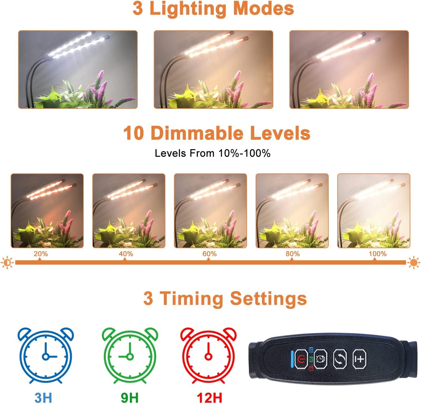 Grow Lights for Indoor Plants, Full Spectrum LED Plant Lamps with Clips and 3m Cables for Seeding Growing(2 Pack)