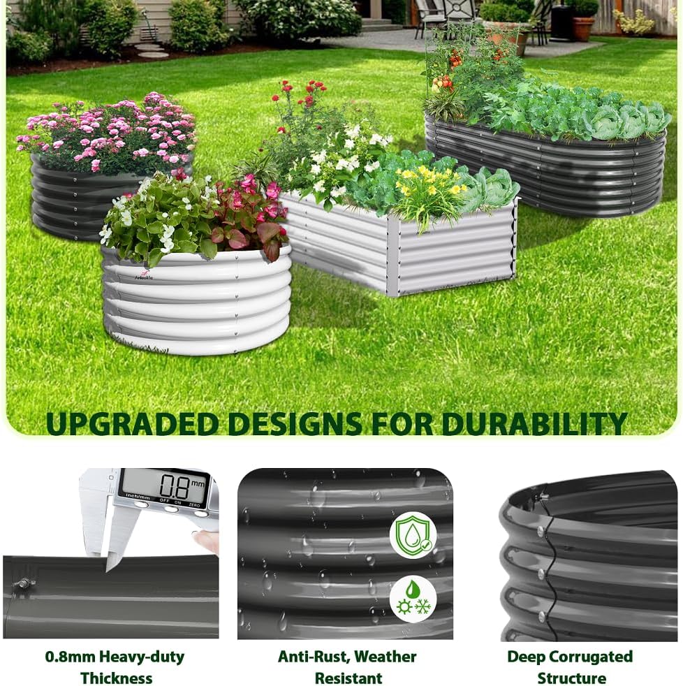 A ANLEOLIFE 5-Pack 6X2X1.5ft & 12X3X1.5ft Deep Root Galvanized Raised Garden Beds Outdoor for Planting Vegetables Flowers Herb, Quartz Grey