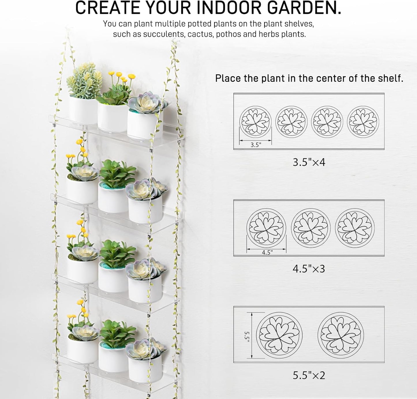 Sumerflos Acrylic Window Boxes Window Plant Shelves 4 Tier - Clear Hanging Shelf Indoor Jute Twine Adjustable Plant Holder for Window Wall Living Room Balcony Natural