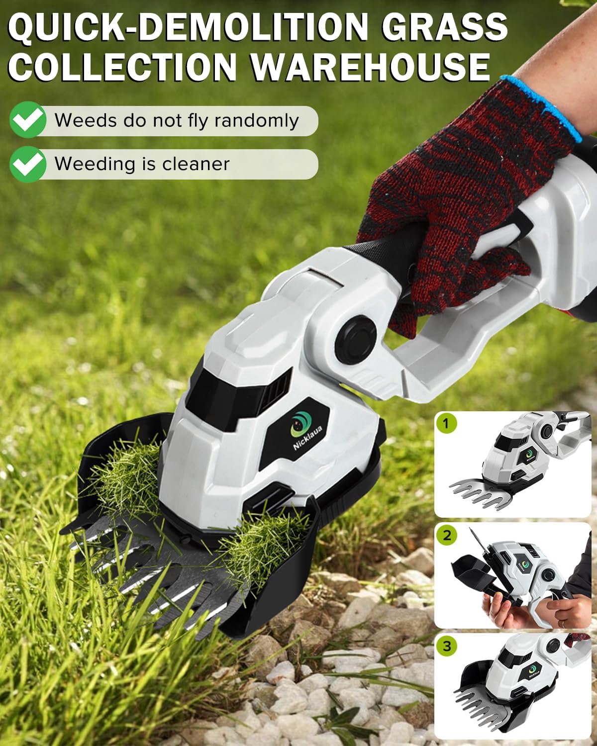 Cordless Hedge Trimmer,2 in 1 Cordless Grass Shear & Hedge Shear/Shrubbery Trimmer with Dual-Action Blade Cutting Capacity,Hedge Shear with 2 PCS Rechargeable Battery and Charger for Garden,Lawn