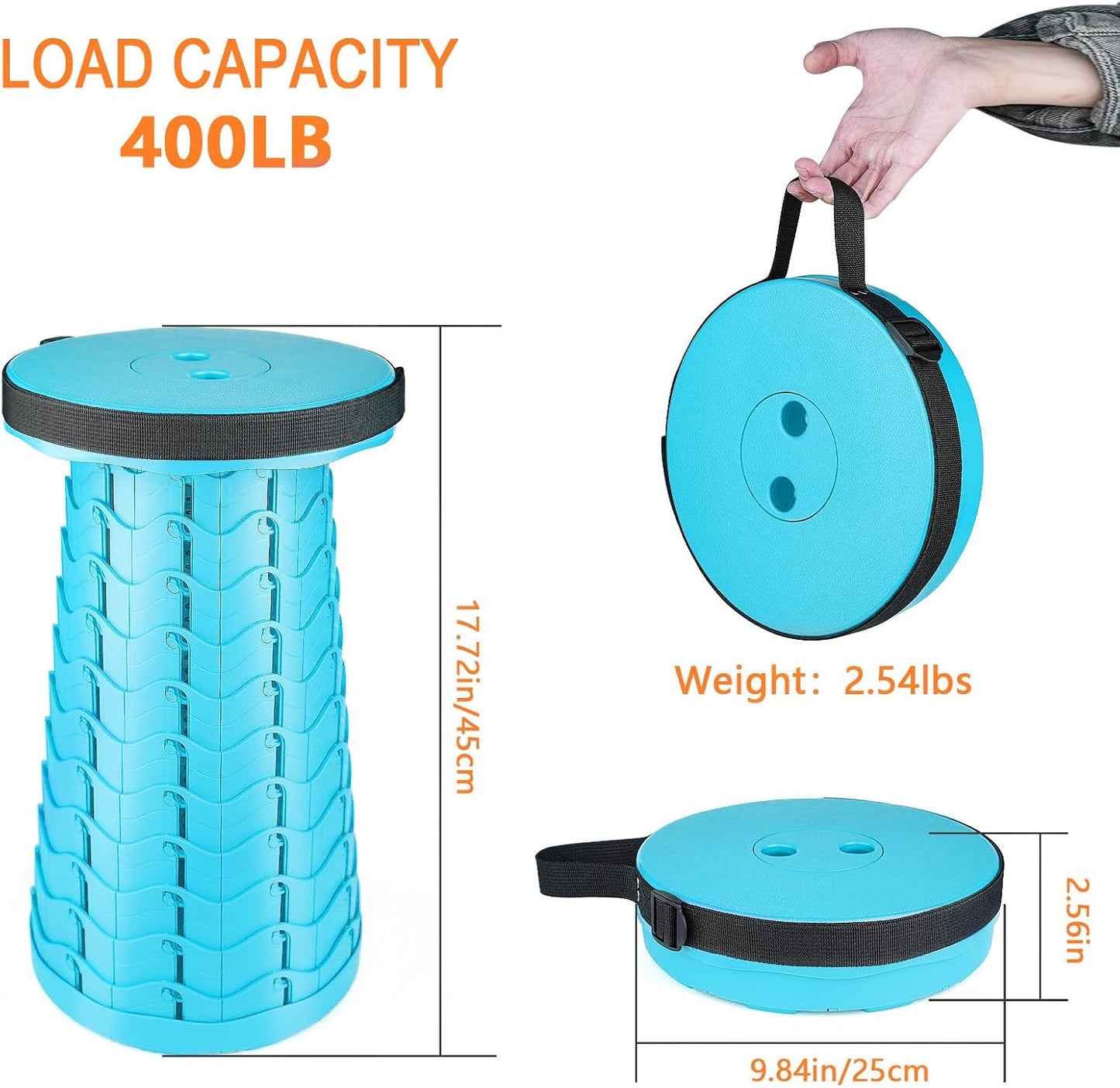 Boreeman Upgraded Folding Stool Lightweight Yet More Sturdy with Load Capacity 400lbs Portable Collapsible Stool for Camping Fishing Hiking BBQ (Light Blue)