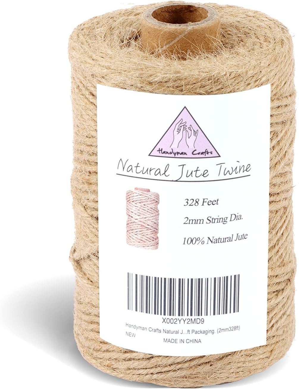 Natural Jute Twine Rope (1.5mm/2mm/3mm/6mm) Durable String for Handmde Crafts,Gardening Applications,Home Gardening,Cat Scratching Post,Gift Packaging... (2mm*328ft)