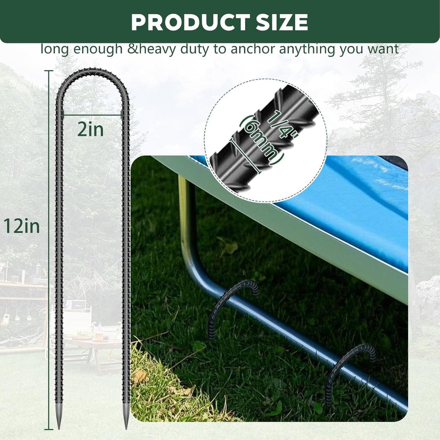 20 Pieces Trampoline Stakes Anchors High Wind Heavy Duty,U Shaped Garden Hooks Stakes for Ground,Trampoline Tie Downs Anchor Kit,Bounce Horseshoe House Stake,Rebar Camping Tent Stakes,12 Inch Long