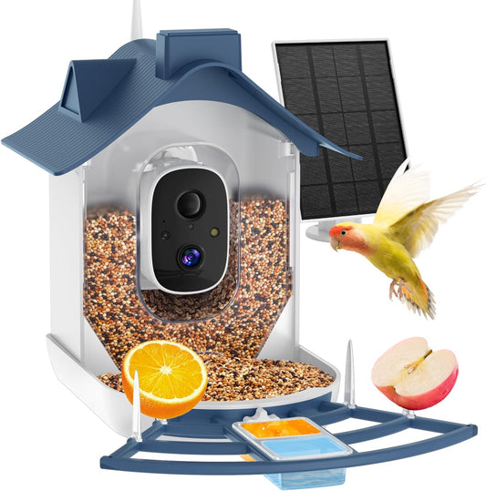Bird Feeder with Camera, AI Identify Bird's Species Camera, Full HD Live Video Outdoor Adjustable Solar Smart Birds Feeder, Auto Capture Birds Videos & Notify, Ideal Present for Bird Lover