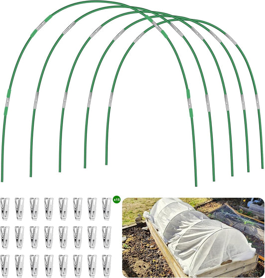 FOTMISHU Garden Hoops for Raised Beds Row Cover,5 Sets 7ft Grow Tunnel,Rust-Free Fiberglass Greenhouse Support Hoops Frame for Garden Mesh Netting, Outdoors Plant Growth -24PCS
