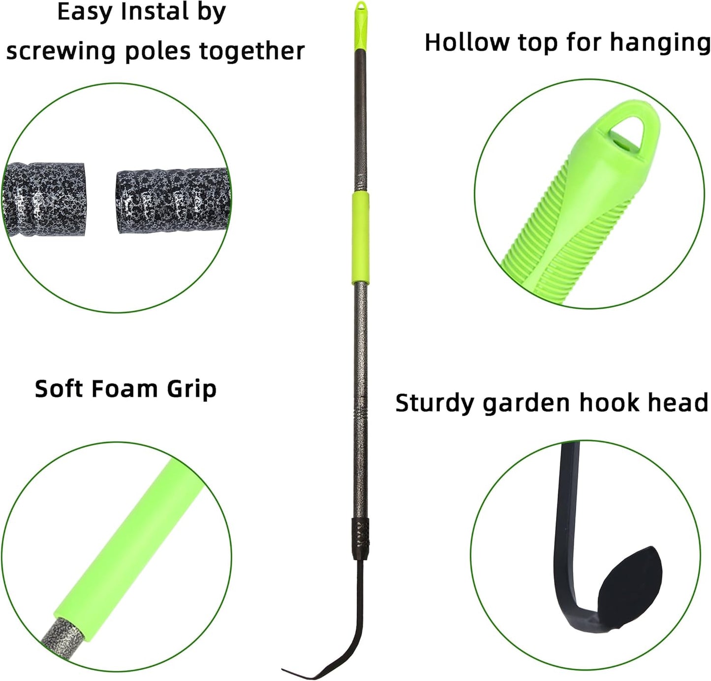 Weed Puller, Long Handle Crack Weeder Tool Hand Cultivator with Soft Foam Grip, Durable Curved Head Hook Weed Remover Tool Ideal for Weeding Digging Edging Planting Cultivating Scraping